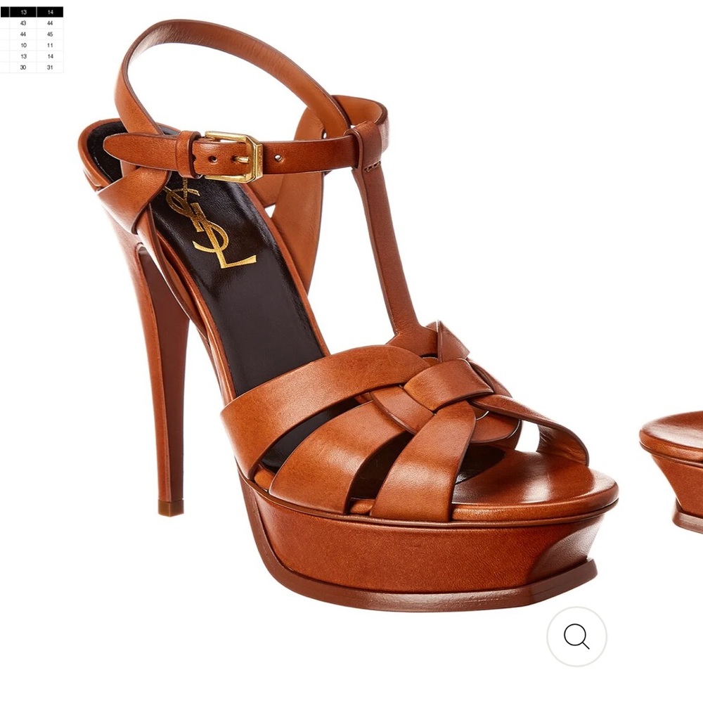 Yves Saint Laurent Tan Brown Leather T-Strap Platform Sandals